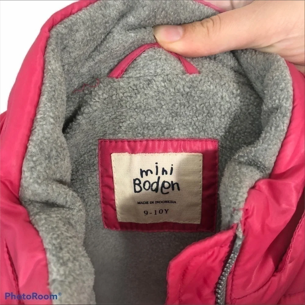 Mini Boden Pink Puffer Vest Girls 9-10 Y Kids Full Zip